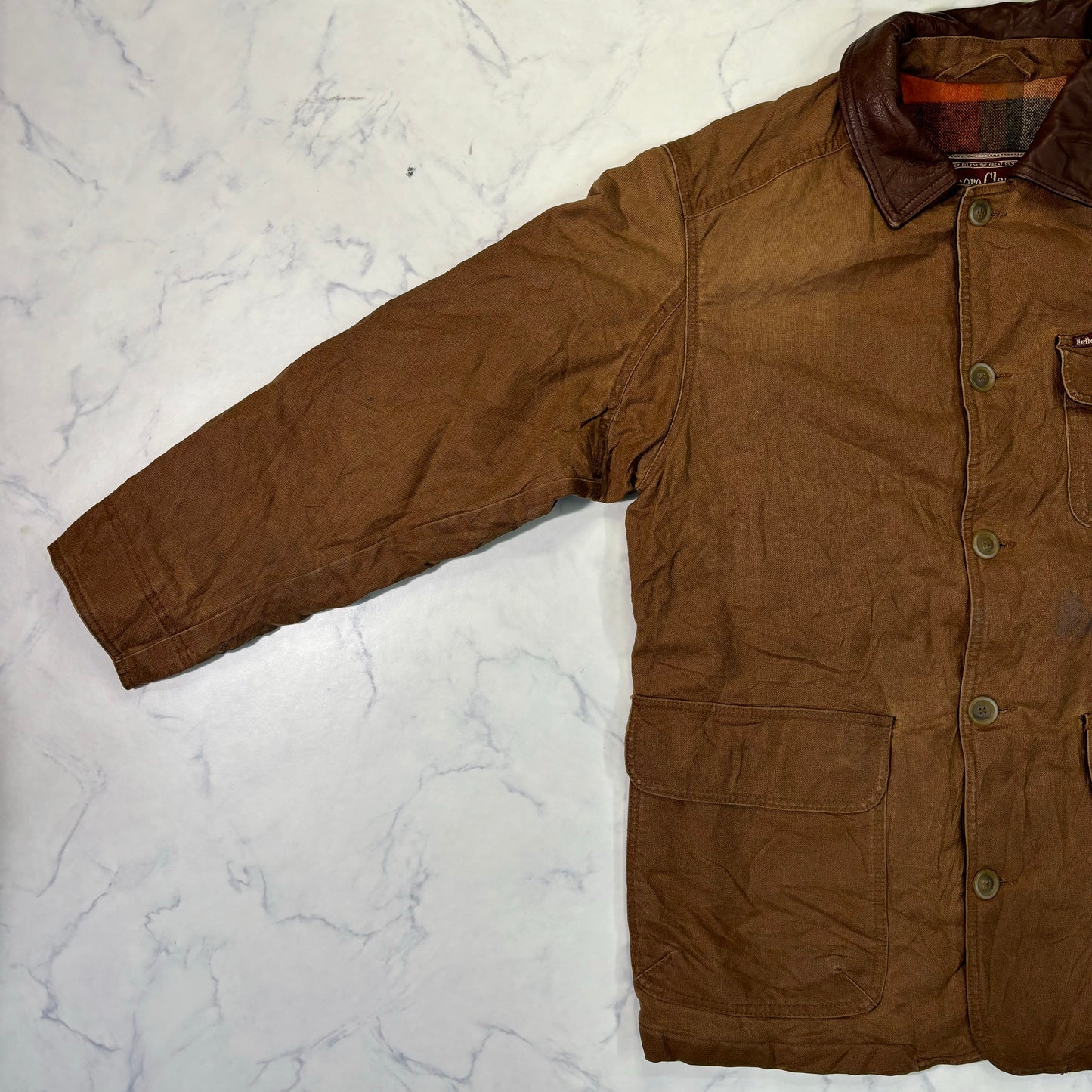 Marlboro Classics Canvas Work Jacket 90s Leather Collar Small Vintage