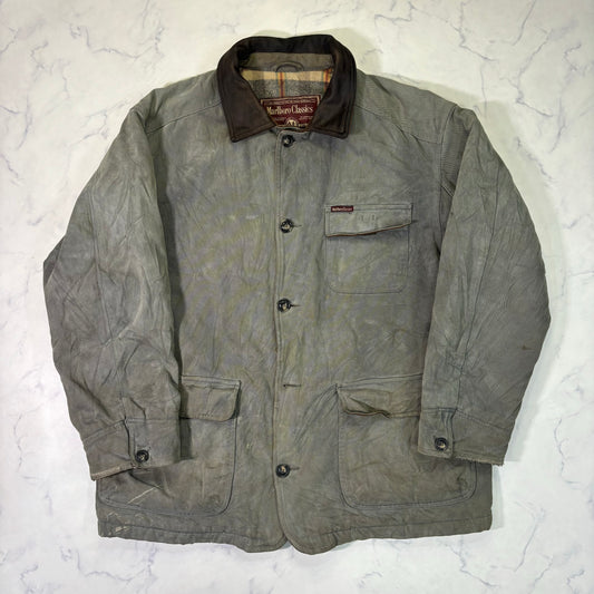 Marlboro Classics Canvas Work Jacket 90s Leather Collar XL Vintage