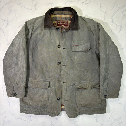 Marlboro Classics Canvas Work Jacket 90s Leather Collar XL Vintage