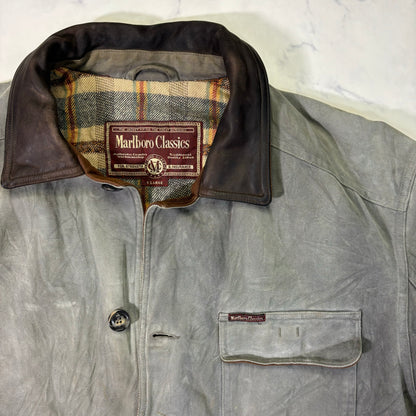 Marlboro Classics Canvas Work Jacket 90s Leather Collar XL Vintage