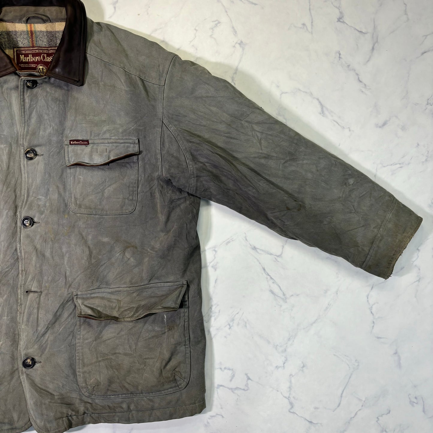 Marlboro Classics Canvas Work Jacket 90s Leather Collar XL Vintage