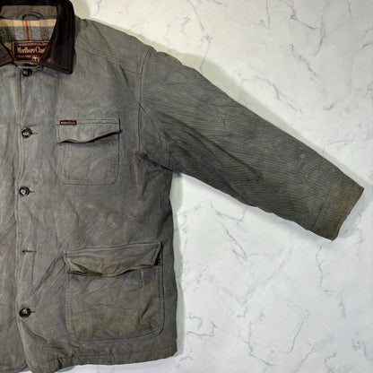 Marlboro Classics Canvas Work Jacket 90s Leather Collar XL Vintage