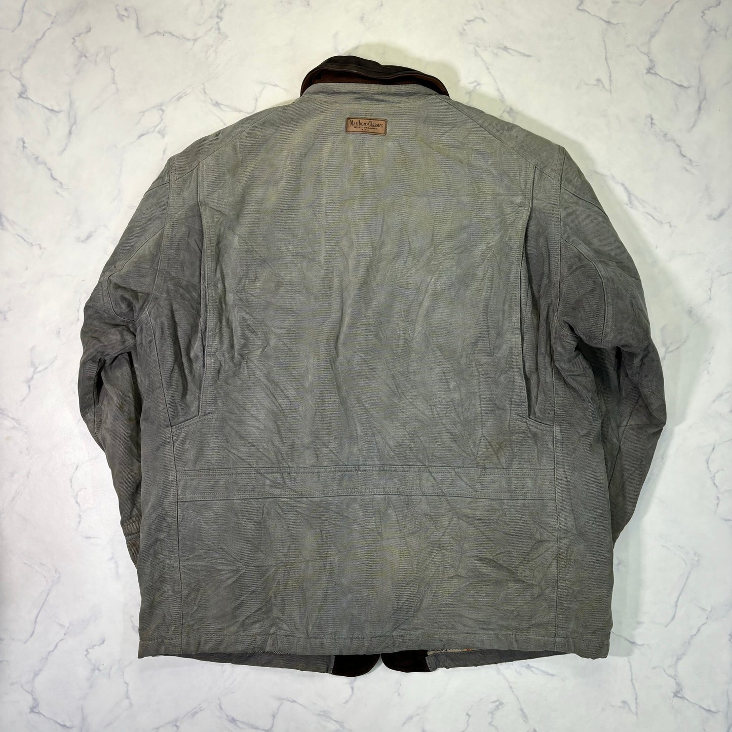 Marlboro Classics Canvas Work Jacket 90s Leather Collar XL Vintage