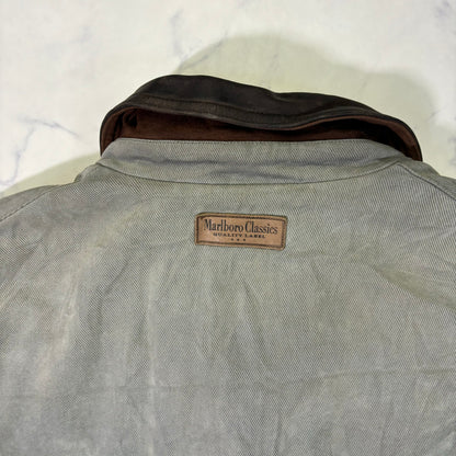 Marlboro Classics Canvas Work Jacket 90s Leather Collar XL Vintage