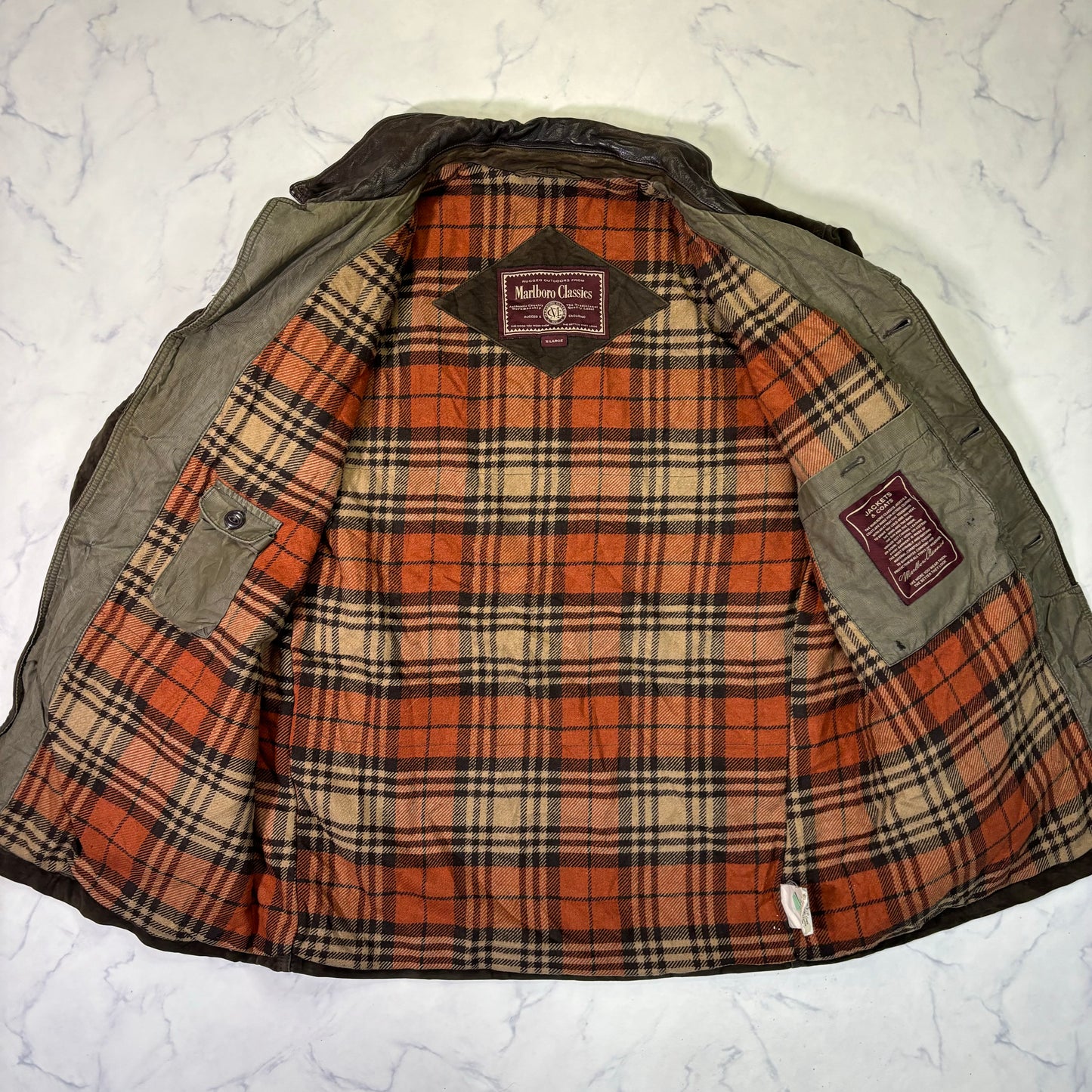 Marlboro Classics Canvas Work Jacket 90s Leather Collar XL Vintage