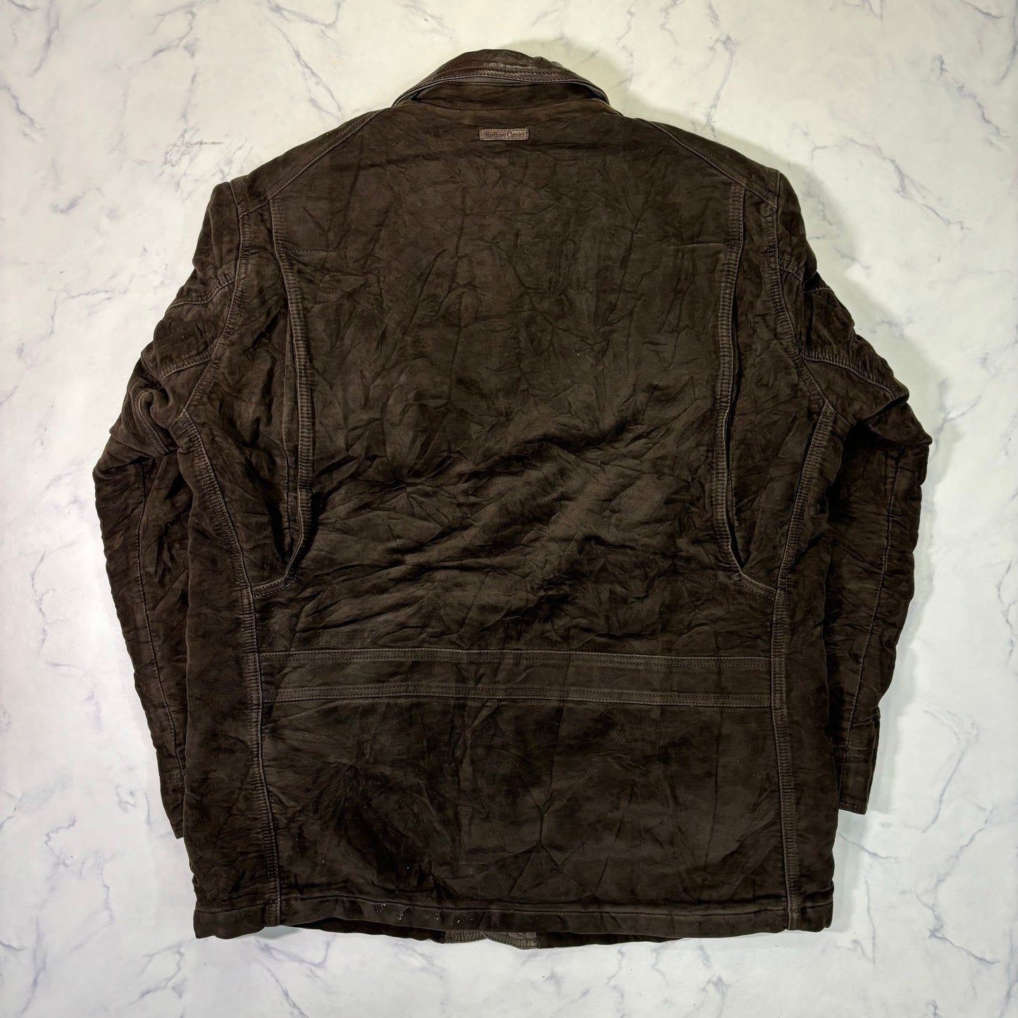 Marlboro Classics Canvas Work Jacket 90s Leather Collar XL Vintage