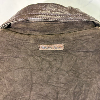 Marlboro Classics Canvas Work Jacket 90s Leather Collar XL Vintage