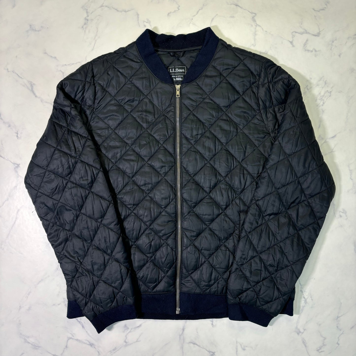 L.L.Bean Quilted Bomber Jacket Black L