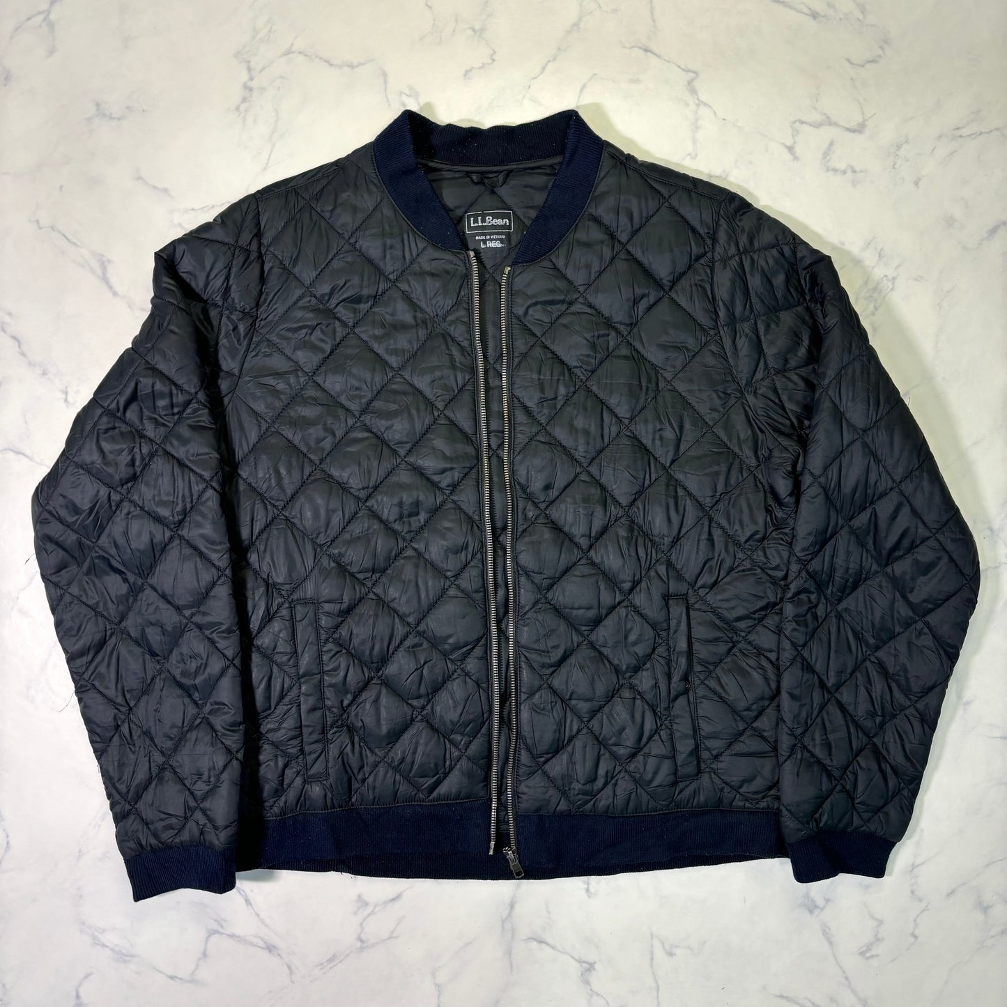 L.L.Bean Quilted Bomber Jacket Black L