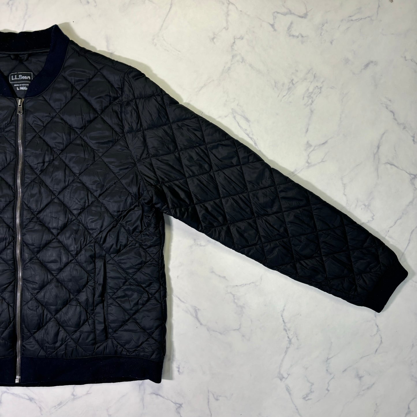 L.L.Bean Quilted Bomber Jacket Black L