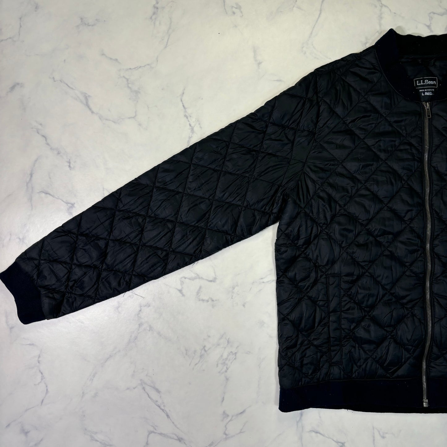 L.L.Bean Quilted Bomber Jacket Black L