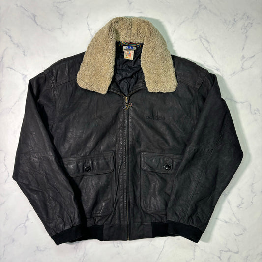 adidas Sapporo 1972 Winter Olympics Leather Bomber Jacket Black 90s M vintage