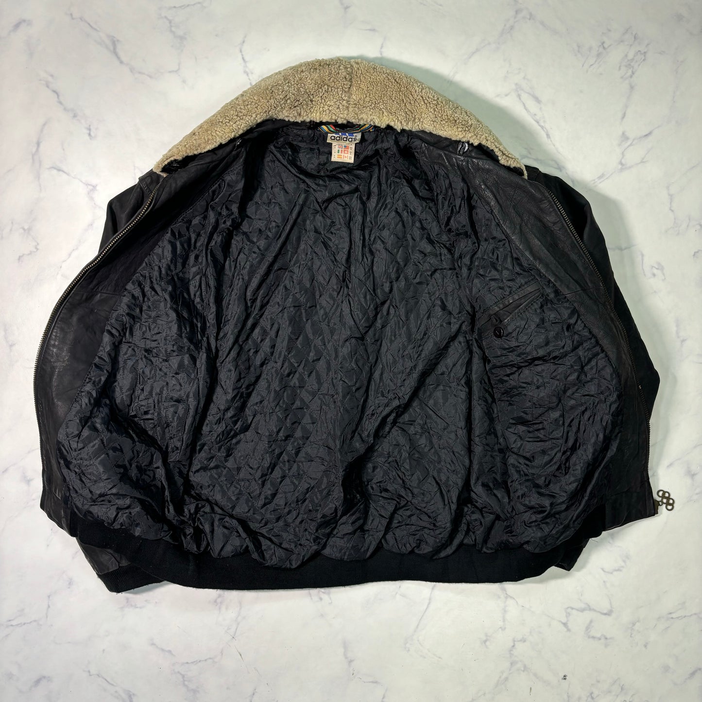 adidas Sapporo 1972 Winter Olympics Leather Bomber Jacket Black 90s M vintage