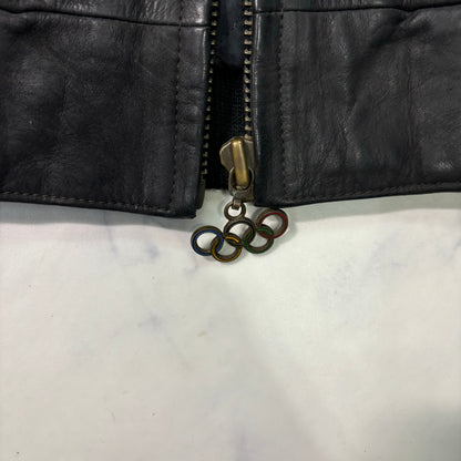 adidas Sapporo 1972 Winter Olympics Leather Bomber Jacket Black 90s M vintage