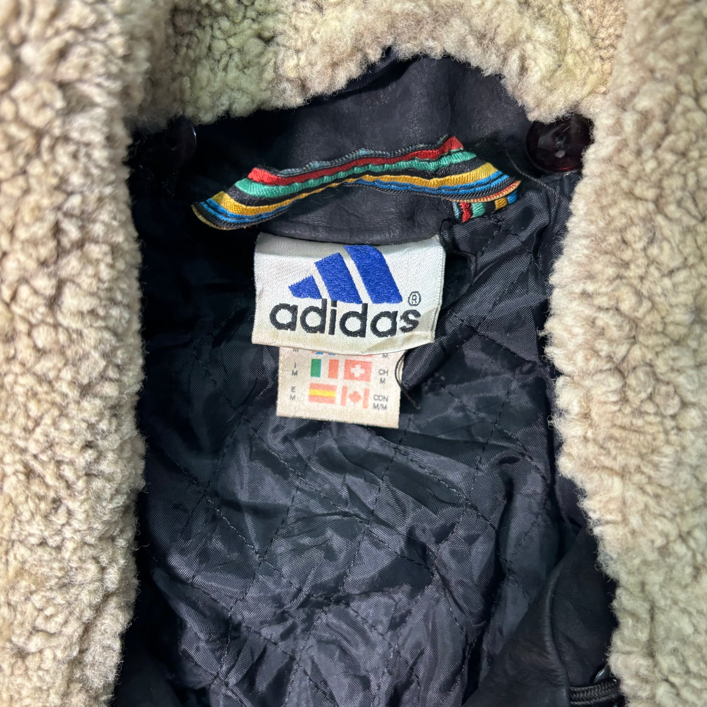 adidas Sapporo 1972 Winter Olympics Leather Bomber Jacket Black 90s M vintage