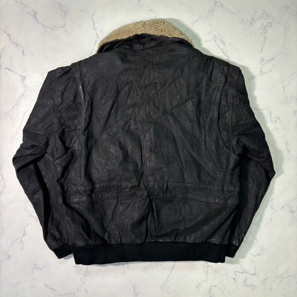 adidas Sapporo 1972 Winter Olympics Leather Bomber Jacket Black 90s M vintage