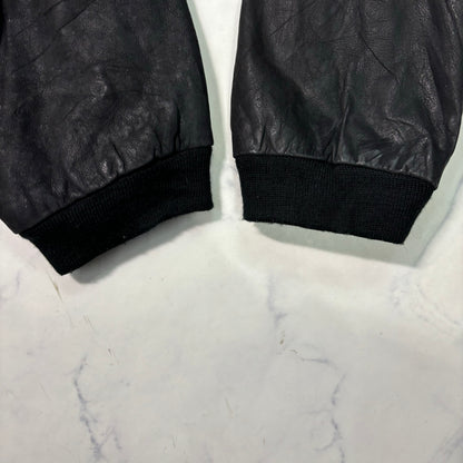 adidas Sapporo 1972 Winter Olympics Leather Bomber Jacket Black 90s M vintage