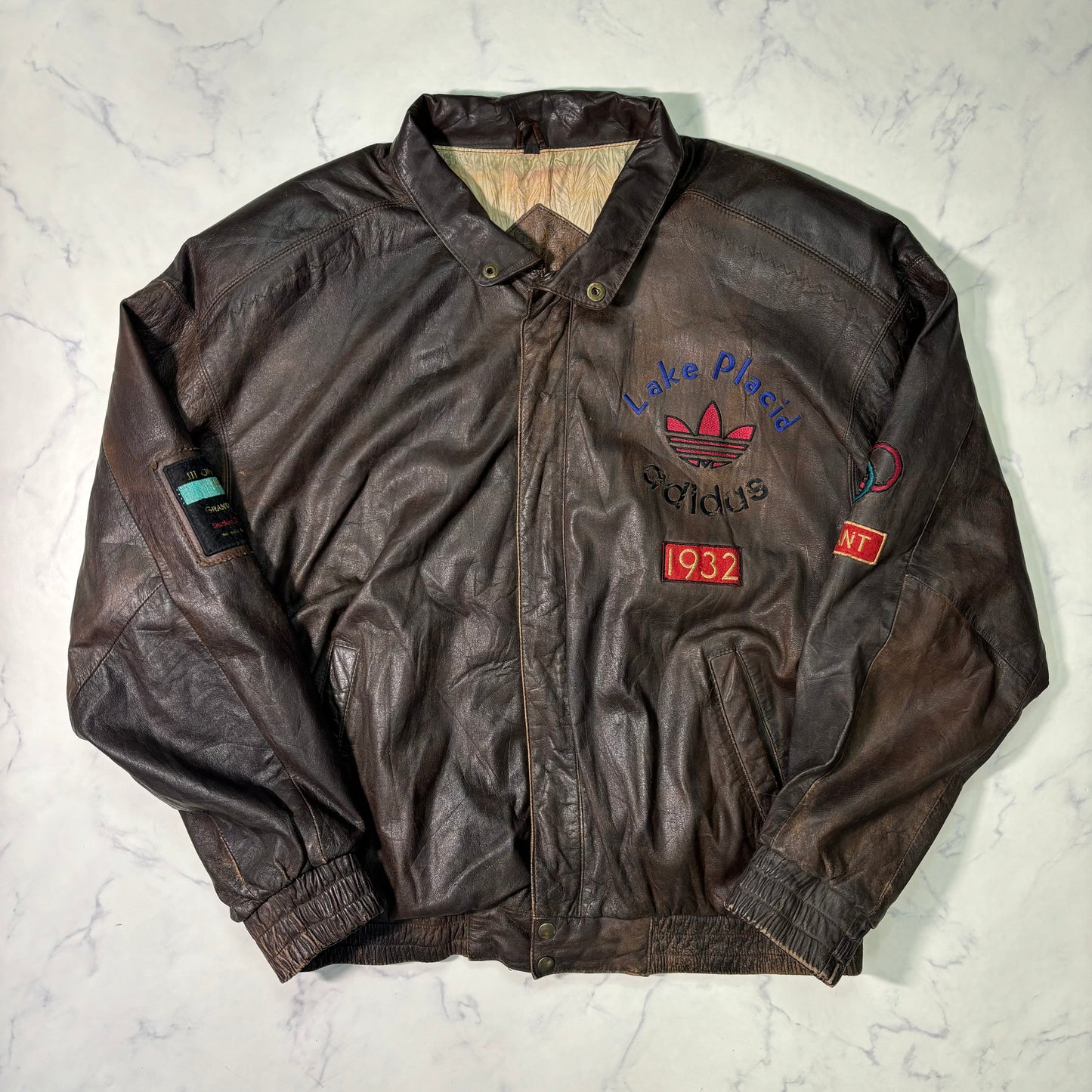 adidas Lake Placid 1932 Olympics Leather Bomber Jacket 90s vintage