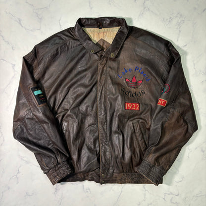adidas Lake Placid 1932 Olympics Leather Bomber Jacket 90s vintage