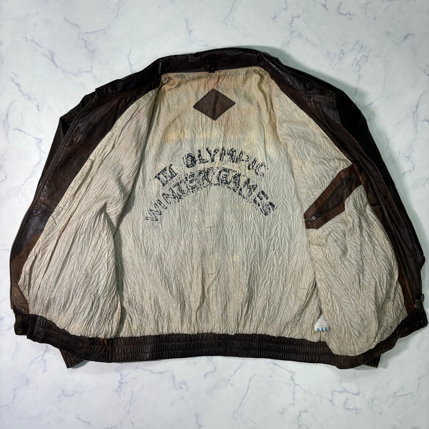 adidas Lake Placid 1932 Olympics Leather Bomber Jacket 90s vintage