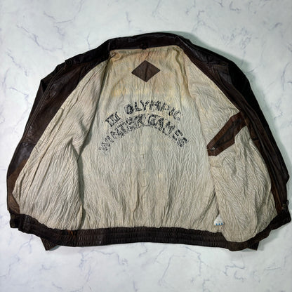 adidas Lake Placid 1932 Olympics Leather Bomber Jacket 90s vintage