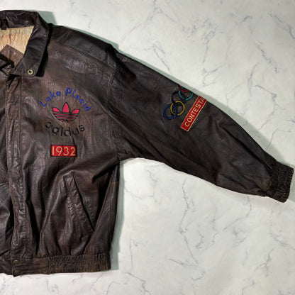 adidas Lake Placid 1932 Olympics Leather Bomber Jacket 90s vintage