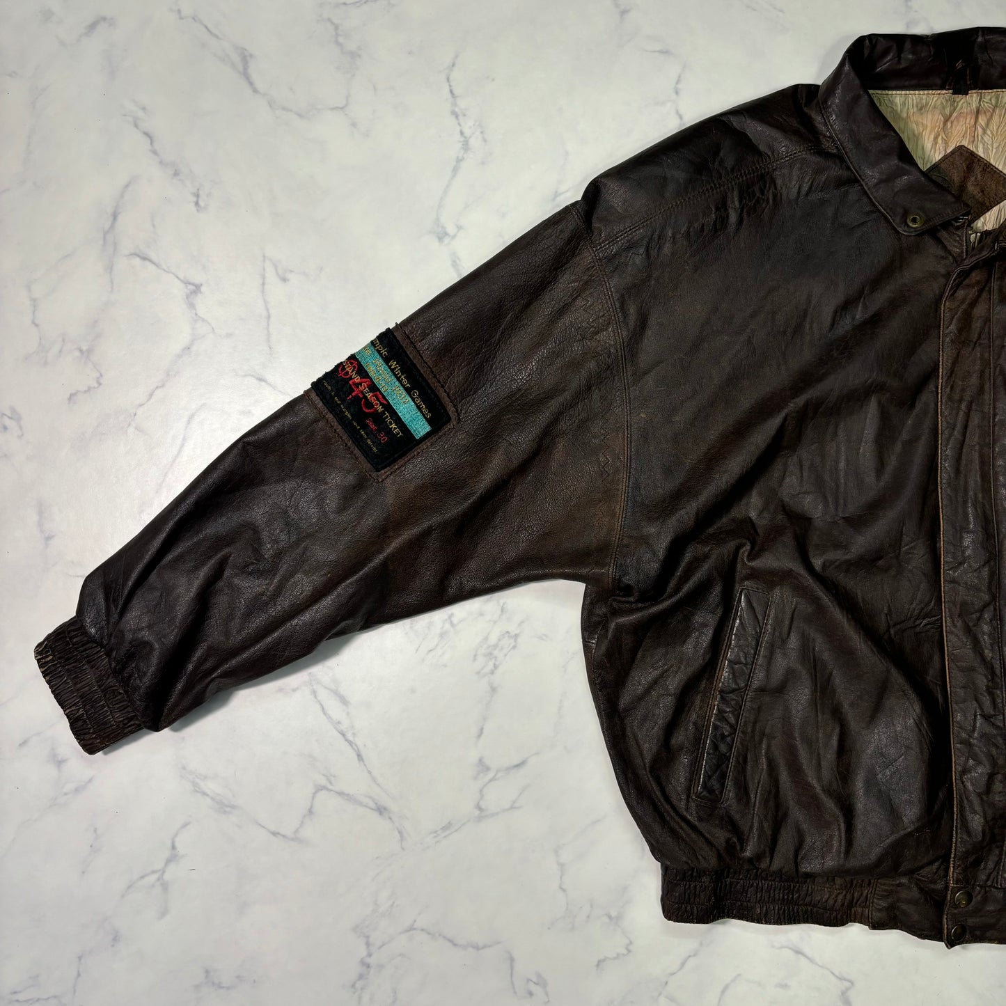 adidas Lake Placid 1932 Olympics Leather Bomber Jacket 90s vintage