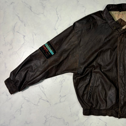 adidas Lake Placid 1932 Olympics Leather Bomber Jacket 90s vintage