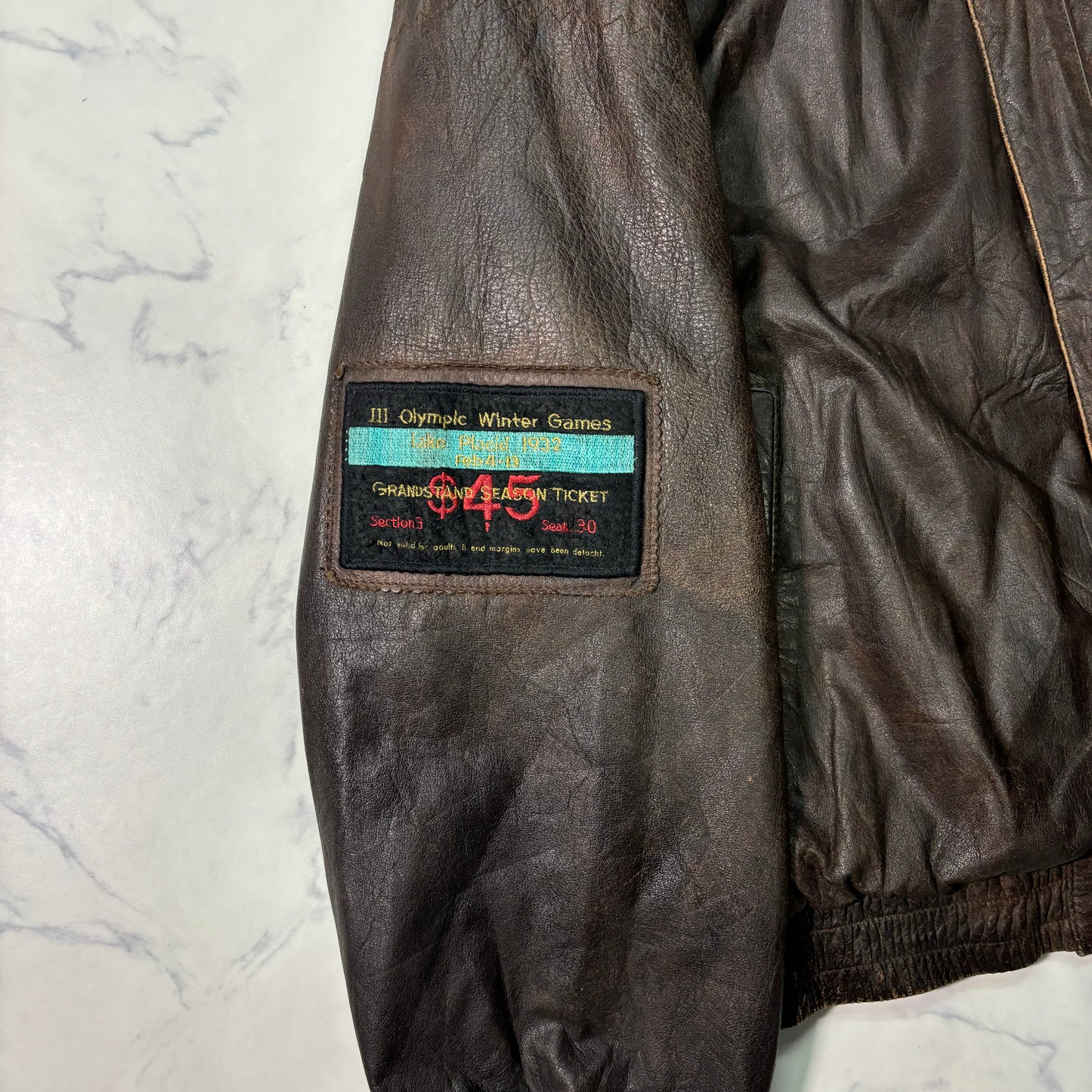 adidas Lake Placid 1932 Olympics Leather Bomber Jacket 90s vintage