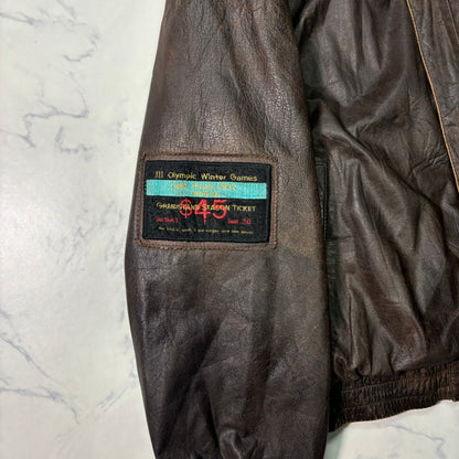 adidas Lake Placid 1932 Olympics Leather Bomber Jacket 90s vintage