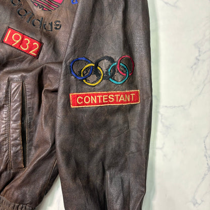 adidas Lake Placid 1932 Olympics Leather Bomber Jacket 90s vintage