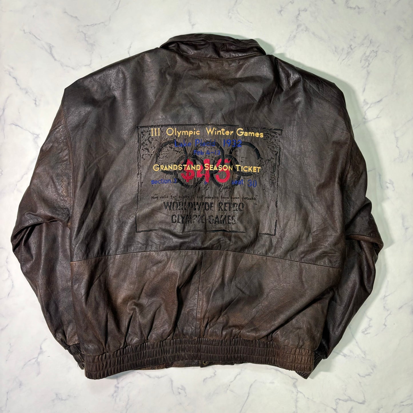 adidas Lake Placid 1932 Olympics Leather Bomber Jacket 90s vintage