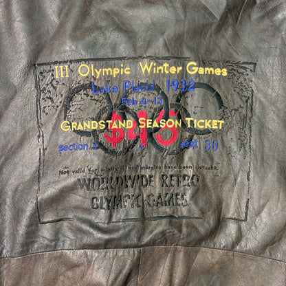 adidas Lake Placid 1932 Olympics Leather Bomber Jacket 90s vintage