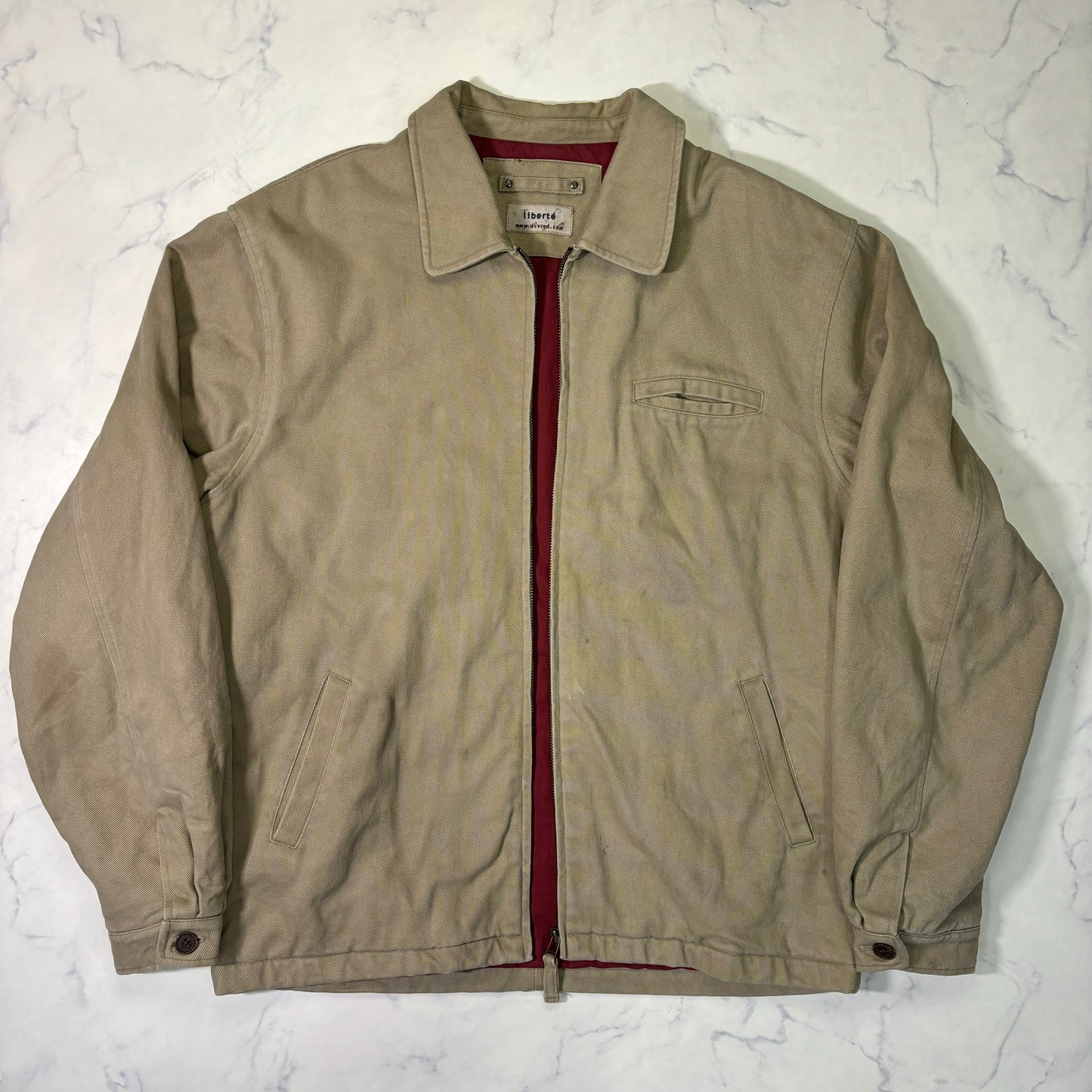 Beige Swing Top Jacket Red Lining Zip Up