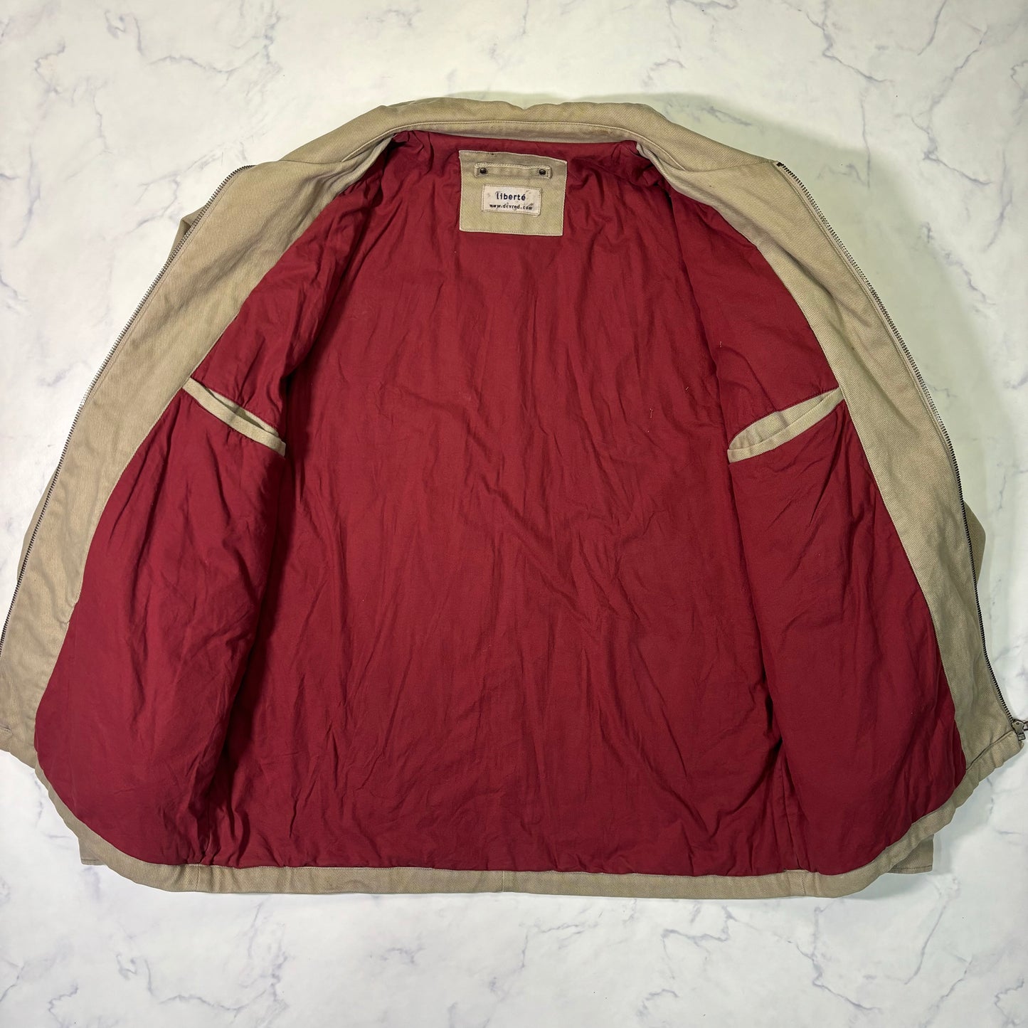 Beige Swing Top Jacket Red Lining Zip Up