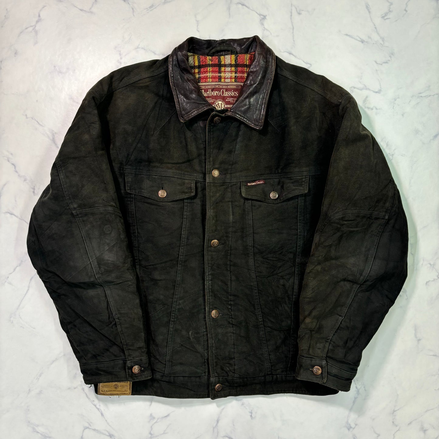 marlboro classics leather tracker jacket 90s