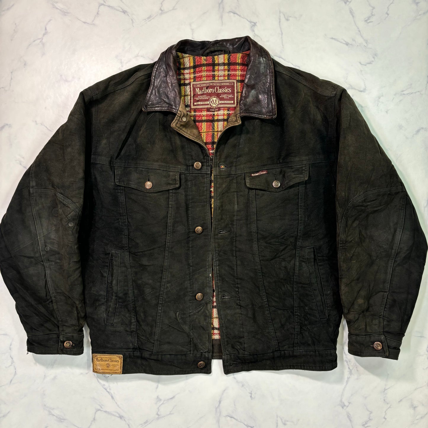 marlboro classics leather tracker jacket 90s